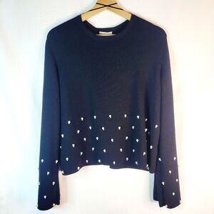 H&M Elegant Black Flare Sleeve Sweater with Pearl Accents